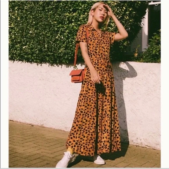 Anthropologie Porridge Vianne Leopard Maxi ShirtDress Orange 8 NWT
